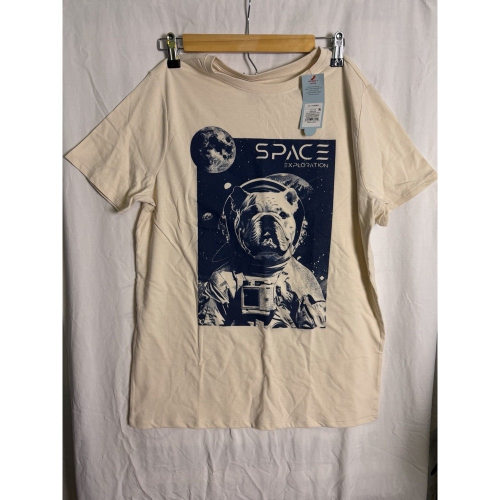 Cat Jack Boys Cream Navy Space Graphic Short Sleeve T-Shirt Sz XL 14 Husky NWT